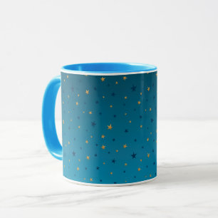 Guld stjärnor på blå. mugg