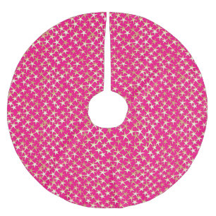Guld stjärnor på fuchsisk rosa julgransmatta borstad polyester