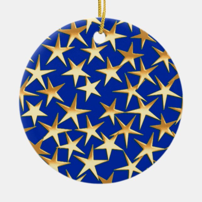 Guld stjärnor på koboltblått julgransprydnad keramik (Framsidan)