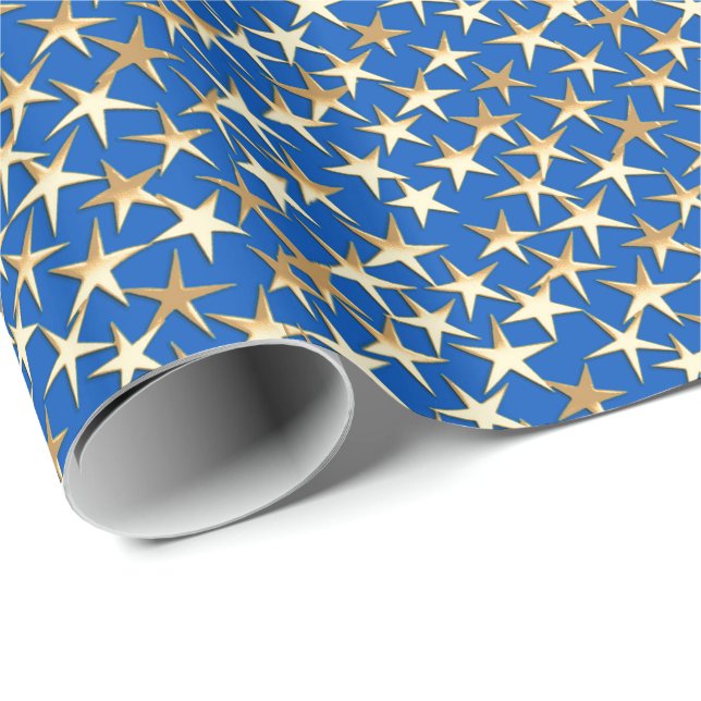 Guld stjärnor på koboltblått presentpapper (Rullad Hörn)