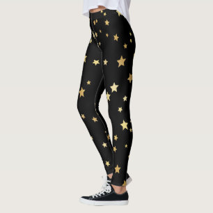 Guld- stjärnor på svart bakgrund leggings