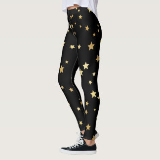 Guld- stjärnor på svart bakgrund leggings
