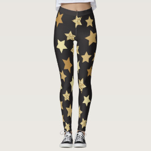Guld- stjärnor på svart bakgrundsmönster leggings
