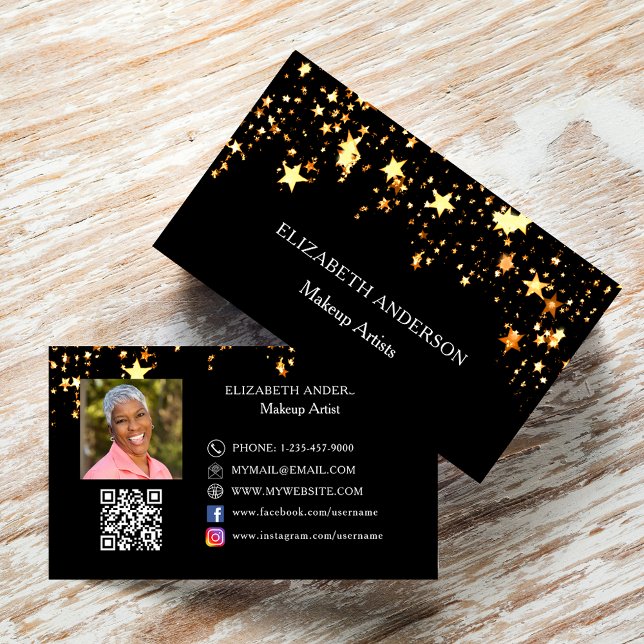 Guld-stjärnor Qr-kod social-mediefoto Visitkort (Skapare uppladdad)