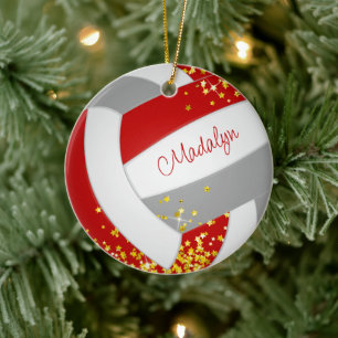 guld-stjärnor röda grått volleyball-flickor namn julgransprydnad keramik