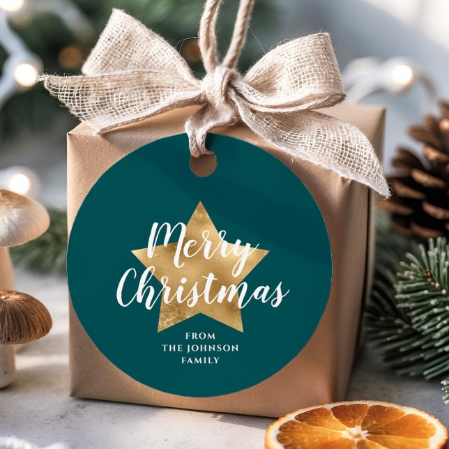 Guld stjärnornas moderna Grönt-jul Gåvor Etiketter (Modern Green Gold Star Christmas Favor Tags)