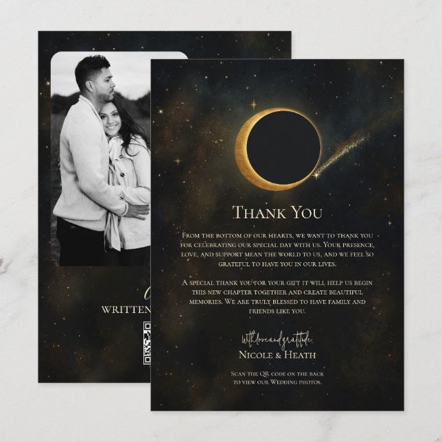 Guld Stjärnstoft Förmörkelse Celestial Tack Inbjudningar (Fram/baksida)