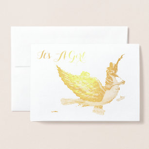 GULD STORK GIRL BABY SHOWER FOLIERAT KORT