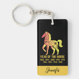 Guld strålningsår för hästen Zodiac Namn Black Nyckelring