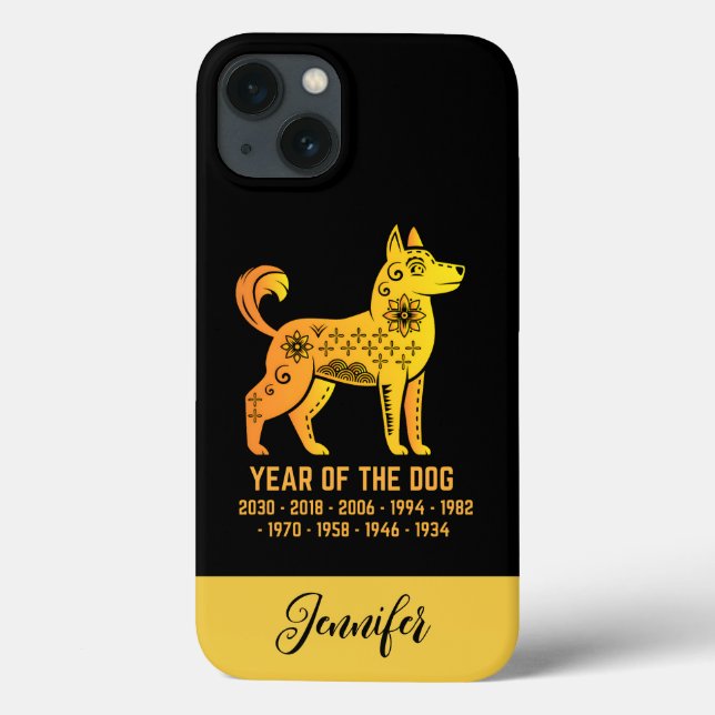 Guld strålningsår för Hund Zodiac Namn Black (Baksida)