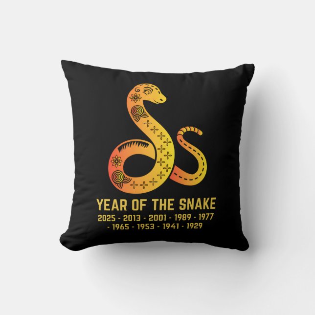 Guld, strålningsår för orm Zodiac Black Kudde (Framsida)