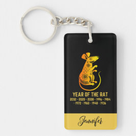 Guld strålningsår vid Råtta Zodiac Namn Black Nyckelring