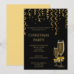 Guld Streamers & Champagne-jul Inbjudningar
