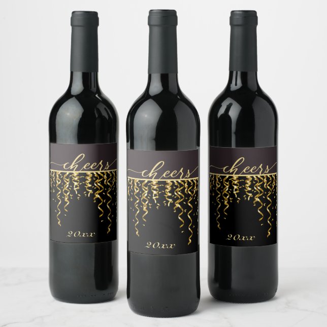 Guld Streamers CHEERS Nyårsafton Vin-etikett Vinflaska Etikett (Flaskor)