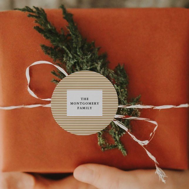 Guld Streck Runt Klistermärke (Gold Pinstripe Classic Round Sticker)