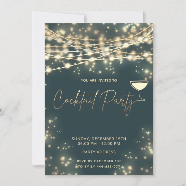 Guld string ljus company Cocktail party Inbjudningar (Framsida)