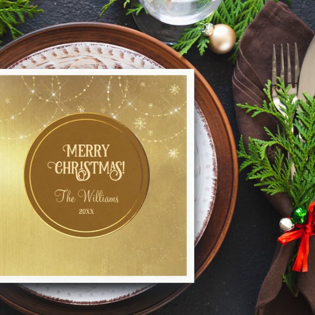 Guld Strings Snöflingor Guld Metallic Pappersservett (Skapare uppladdad)