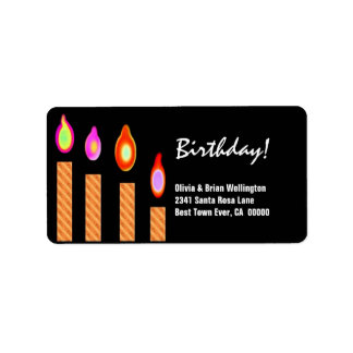 Guld Stripe Candles Birthday Personlig Adressetikett