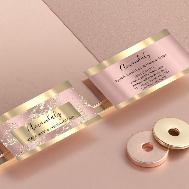 Guld Strokes Marble Beauty Shop Ro Spa Makeup Visitkort (Gold Strokes Marble Beauty Shop Rose Spa Makeup Business Card)