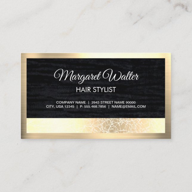 Guld Struktur | Samvet Black med Monogram Business Visitkort (Baksida)