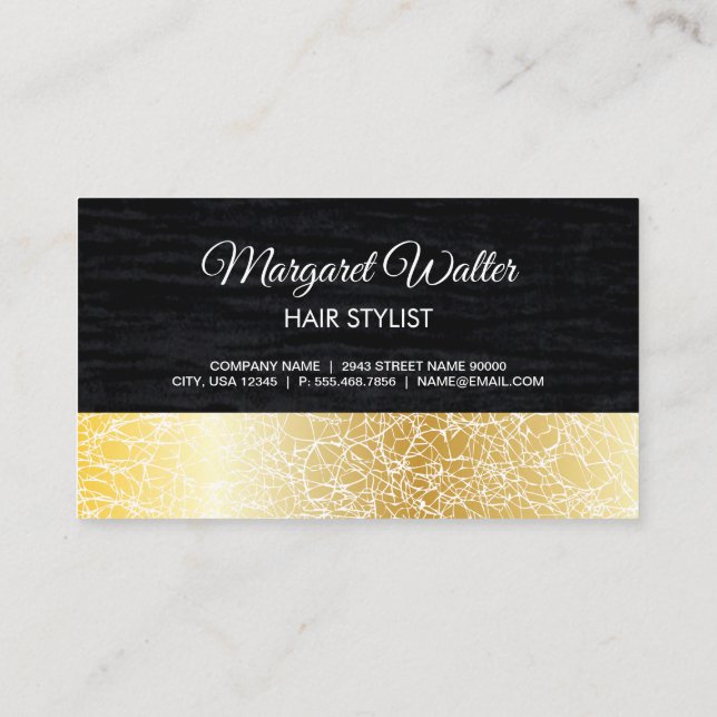 Guld Struktur | Velvet Black med Monogram Visitkort (Baksida)