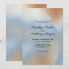 Guld Struktur vid Blå Bröllop Inbjudningar