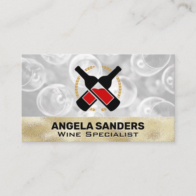 Guld Struktur Vin Flaskor Visitkort (Framsida)