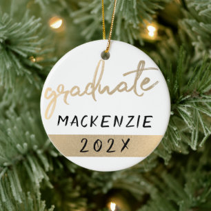 Guld Student   Elegant Sepia Hand-Lettered Grad Julgransprydnad Keramik