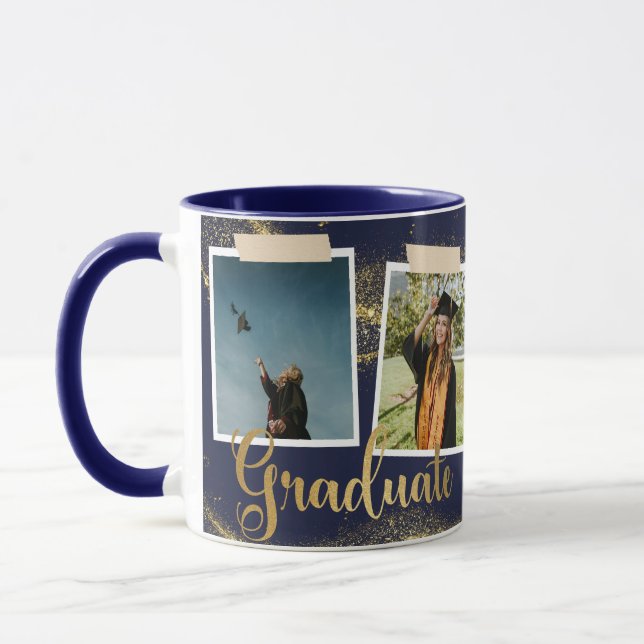 Guld Student, fotfoto Namn Blue Studenten Mugg (Vänster)