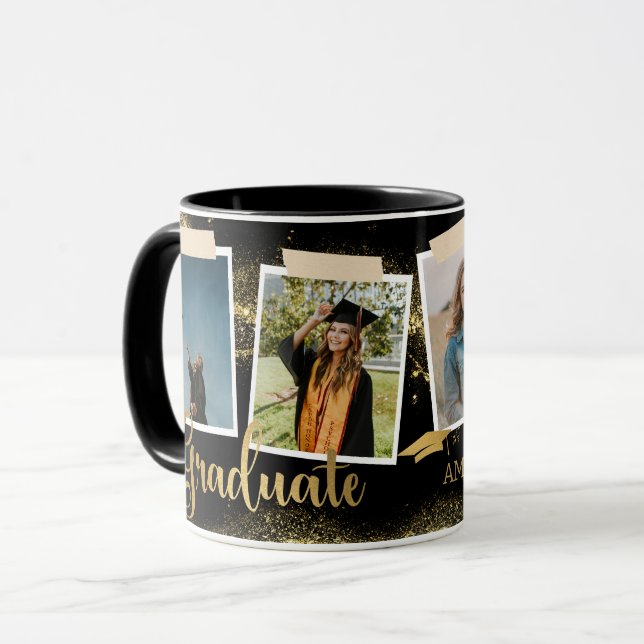 Guld Student Foto Namn Black Studenten Mugg (Framsida vänster)
