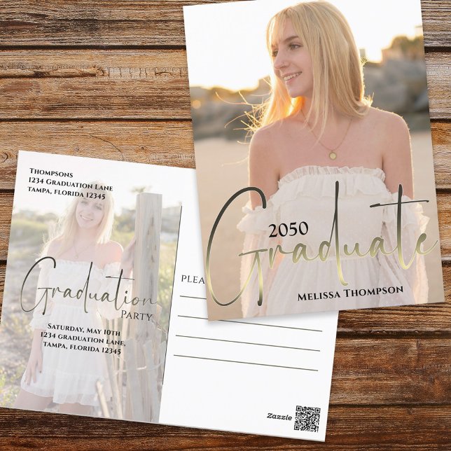 Guld Student Script Black Two Vellum Photo Budget Vykort (Skapare uppladdad)