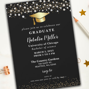 Guld Studenten Hat Glitter Rhinestone Studenten Inbjudningar