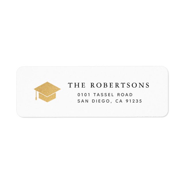 Guld Studentmössa Chic White Returadress Returadress Etikett (Framsidan)