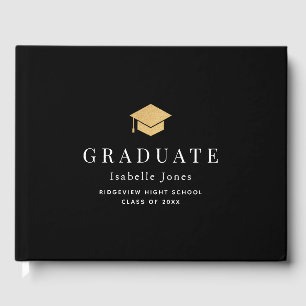 Guld Studentmössa Minimalist Black Studenten Gästböcker