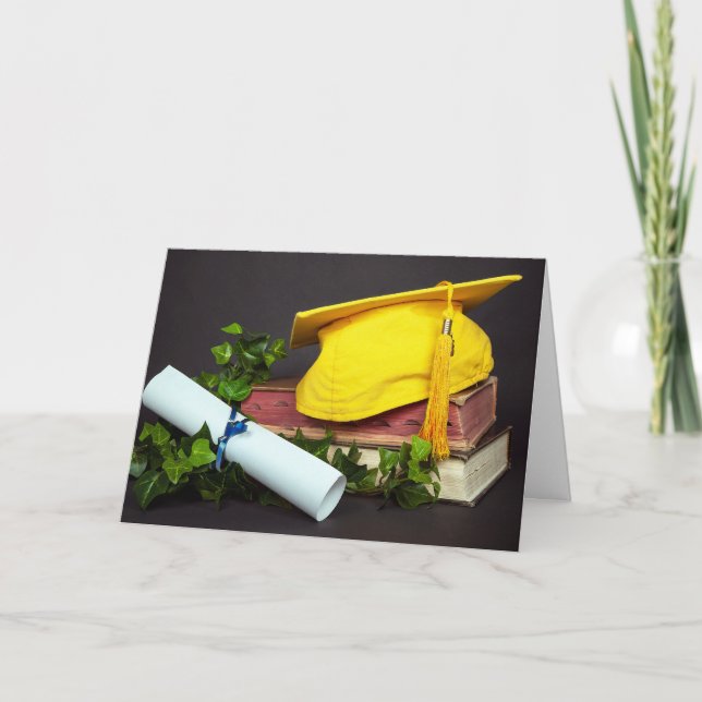 Guld Studentmössa om bokar Kort (Framsida)
