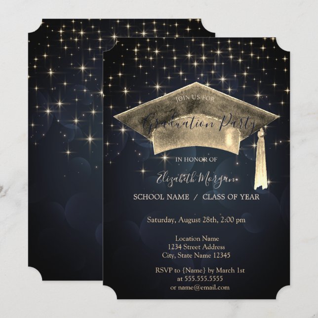 Guld Studentmössa,Stars Studenten Inbjudningar (Fram/baksida)