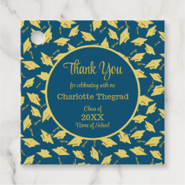 Guld Studentmössor tossed på blå Personlig Gåvor Etiketter