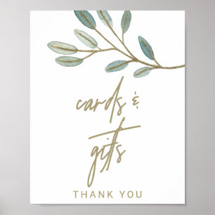 Guld-styrda eukalyptus-kort och presentkort poster