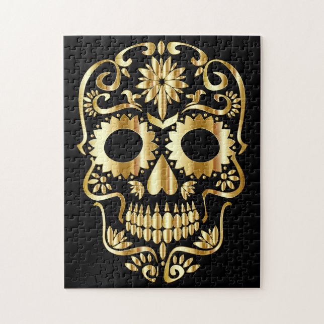 Guld Sugar Skull Puzzle Pussel (Vertikal)
