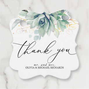 Guld Sukkulenter Grönska Bröllop Tack Gåvor Etiketter