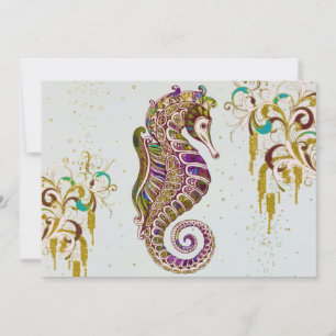 Guld Summer Rainbow Seahorse Glitter Julkort