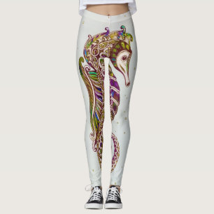 Guld Summer Rainbow Seahorse Glitter Leggings