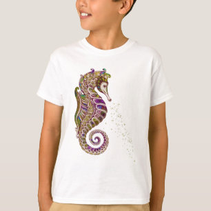 Guld Summer Rainbow Seahorse Glitter T Shirt