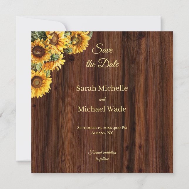 Guld Sunblommor rustic Save the Date Inbjudan (Framsida)