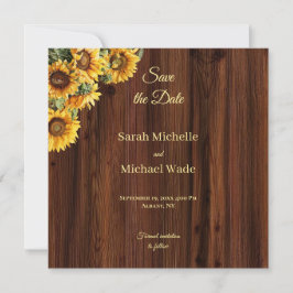 Guld Sunblommor rustic Save the Date Inbjudan