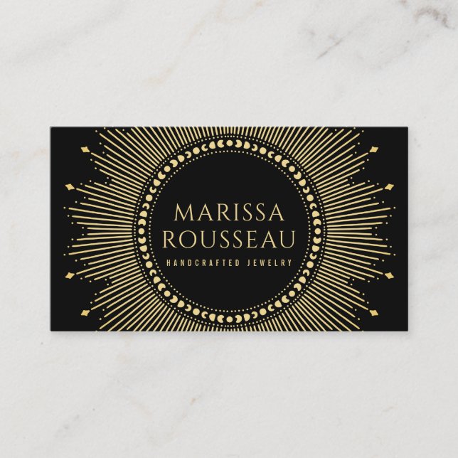 Guld Sunburst Celestial Jewelry Designer Business Visitkort (Framsida)