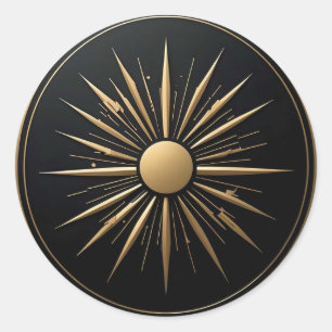 Guld Sunburst Line Art Black Sticker Runt Klistermärke