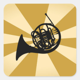 Guld Sunburst Valthorn Mässing Musik Instrument Fyrkantigt Klistermärke