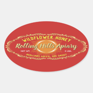 Guld Sunburst WildblommRed Honung Burk Stickers Ovalt Klistermärke