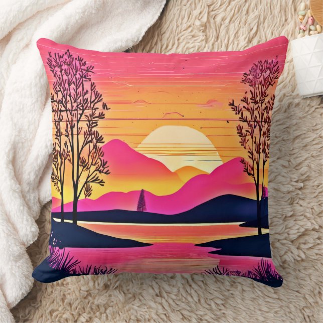 Guld sunset over Rosa Sjö Art Kudde (Filt)